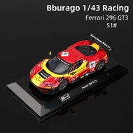 Bburago 1:43 Ferrari 296 GT3 51# Alloy Race Car Model Racing Diecast Vehicles Toy