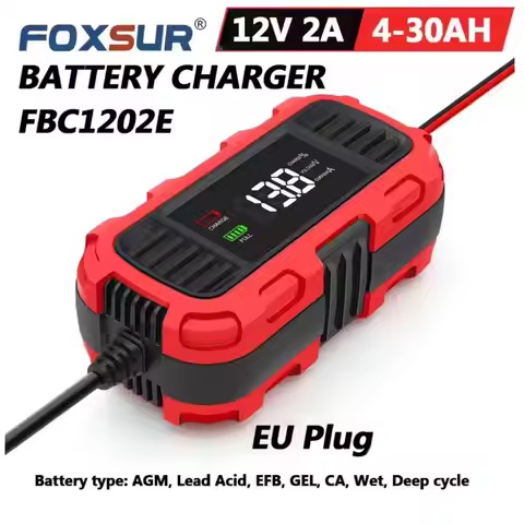 FOXSUR 12V 2A Smart Battery Chargers Universal 4AH-30AH Fully Automatic Trickle Battery Charger For 
