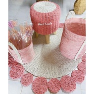 Pink lovers stool seagrass seagrass Basket/  pink seagrass rug