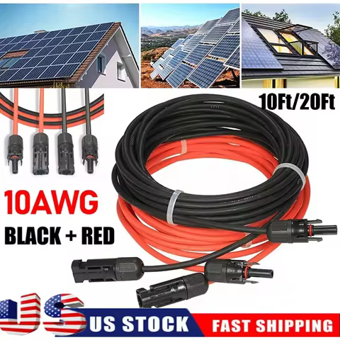 10FT/20FT 6mm2 Silicone Flexible Solar Panel Extension Cable 10 AWG PV Waterproof Wire Connectors Fo