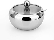 KEMIYIXIAN Stainless Steel Sugar Bowl with Clear Lid and Spoon, Polishing Process, Easy to Clean- 53