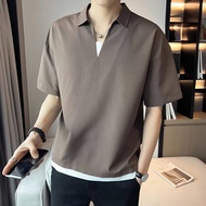 Men's Fashion Fake Two-piece Short-sleeved T-shirt Summer New Simple V-neck Short-sleeved POLO Shirt Ice Silk Casual Short-sleeved