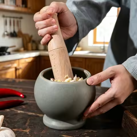 Traditional Ceramic Garlic Mortar, Manual Food Grinder Bowl, Vintage Chili Ginger Masher, Household 