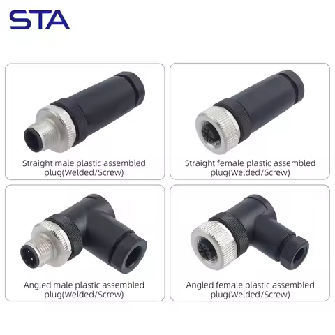M12 Screw Termination Plastic Field Plug NMEA2000 5 Pin Straight Angled IP67 Waterproof 3 4 6 8 Pole