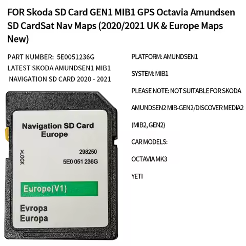 FOR Skoda SD Card GEN1 MIB1 GPS Octavia Amundsen SD Card Sat Nav Maps (2020/2021 UK & Europe Maps Ne