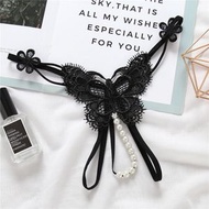 其他品牌 - A23- (黑色) 珍珠按摩情趣內褲 蕾絲刺繡 女丁字褲 T褲透明開檔 情趣内衣