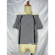 [READY Daily Kawaii Y2K Coquette Mori Goth Vintage Outfit] Off Shoulder Sabrina Blouse Gingham Lace 