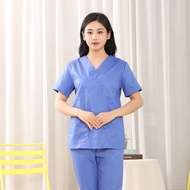 Free Name Scrub Suit Scrub Baju Short Sleeve Spa Dental Clinic Uniform Nurse SET Hospital Uniform Surgical Clothes Cotton - [multiple options]