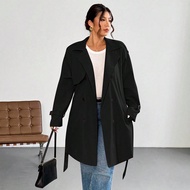 Plus Size Elegant Casual Commuter Khaki Trench Coat/Thermal Lined Plus Size Women Trench Coat, Long 
