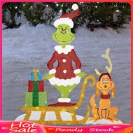 [TSS]☃LED Christmas Yard Sign Large Green Elf Tree Dog Sleigh Xmas Yard Sign for Winter Lawn Garden 