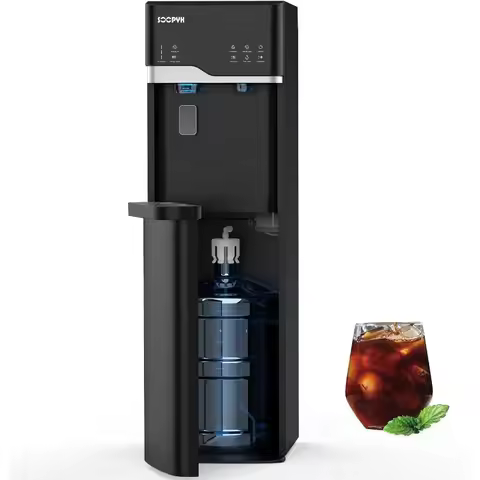 Self Cleaning Hot and Cold Bottom Load Water Cooler Dispenser with Ice Maker 5Gal Built-in Bullet Ic