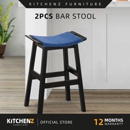 KitchenZ 2PCS Solid Wood Bar Stool with Jeans Fabric / Medium Size / Cafe / Pub / Wenge / White - SS