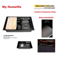 IT-VOL7545 VOLCANO FEATURE BLACK MULTIPURPOSE KITCHEN SINK 750X460MM SUS304 STAINLESS STEEL (NON RET