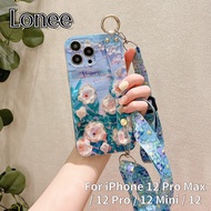 For iPhone 12 Pro Max iPhone 12 Pro iPhone 12 Mini iPhone 12 Crossbody Lanyard Wrist Strap Phone Case , Bluray Glitter Oil Painting Flower Diamond Soft Cover Case