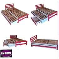 Solid Kayu Single, Super Single  skali Laci, Bedframe with Storage, Solid  kayu Katil Single Super S