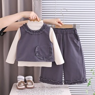 New Autumn Spring Girls Clothes Baby Causal Solid Vest Coat Shirt Causal Pants 3pcs/set Kids Sport S