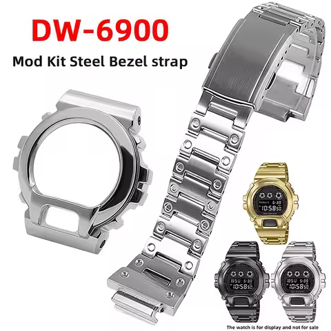 DW6900 Mod Kit metal case strap for Casio G-SHOCK DW-6900 modified stainless steel bezel diamond cas