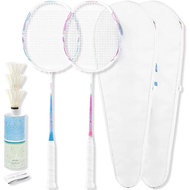 Badminton Racket Set With 2 Carbon Fiber Racquets 5u, 3 Shuttlecocks, 2 Racket Grip Tapes And 2 Badm