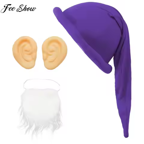 Christmas Halloween Gnome Elf Cosplay Costume Accessories Padded Brim Dwarf Hat with 1 Pair Ears Whi