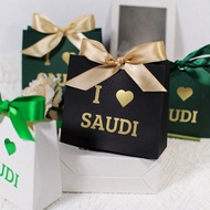 5/10pcs Saudi Arabia National Day Gift Box With Ribbon Bow, I Love Saudi Printed Favor Box In Green,