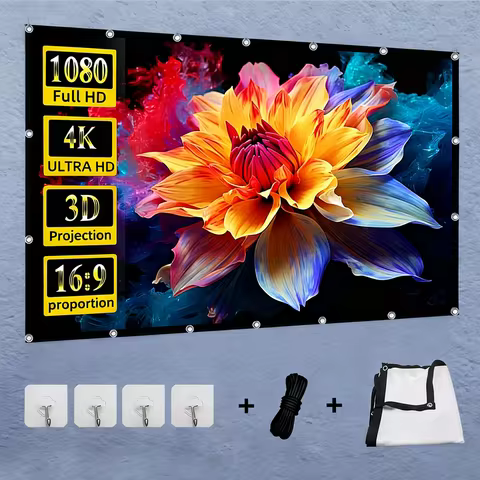 XIAOHUI Simple White Grid Anti-Light Screen Portable Projector Screen 60-180Inch Home Office Project