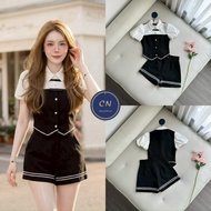 CHN006 CHANAT BRAND Set 2 pcs White Collar Doll Sleeve Shirt + Black Shorts [2PM]