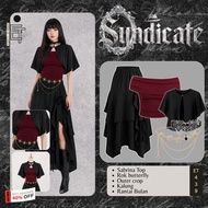 Suit Trendy TeenageWanita - Sabrina Maroon + butterfly Skirt + crop Outer + Necklace + Gold Belt | L