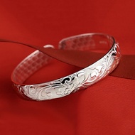 手镯 bracelet999纯银手镯女时尚复古开口繁花实心999纯银镯子生日礼物slhy333.my4.25