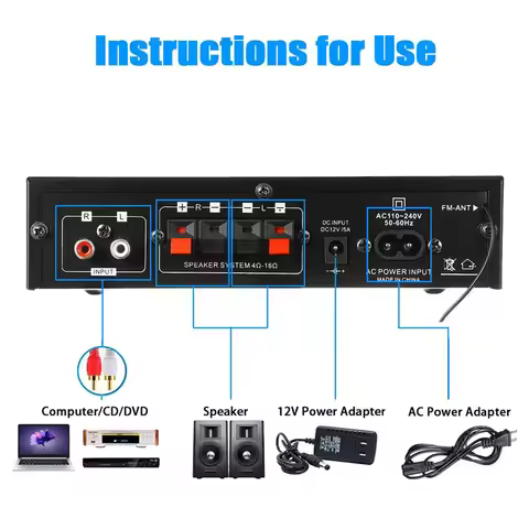 AK35 AK380 800W Home Power Amplifiers 2 Channel Bluetooth 5.0 Surround Sound FM USB Remote Control M