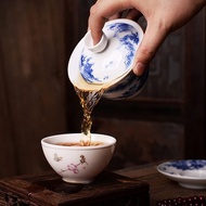 Jingdezhen Chinese Gaiwan Handmade 6.3oz/180ml Mountain Style China Blue and White Porcelain Gaiwan 