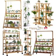 [SG SELLER]Plant Rack Flower Stand Bamboo Hanging Plant Shelf Foldable Ladder Stand Display Rack for Garden Plant Flower