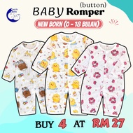 CantikBaby Romper Bayi Butang Lengan Panjang (0-6 Bulan) Sesuai Cuaca Panas Harian Comel Cotton Baby