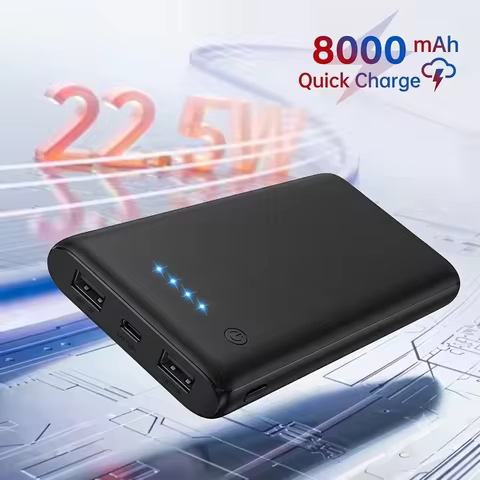 Ultra Thin 8000mAh Power Bank 22.5W PD Fast Charge Portable Charger USB C Type C External Battery Pa