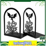 【●TI●】Bookend Shelves Fourth Wing Dragon& Floral Metal Design, Book-Shaped Stoppers,Non-Slip Fantasy