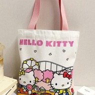 Sanrio 1ชิ้น กระเป๋าผ้าแคนวาส ความจุขนาดใหญ่สำหรับเดินทางในเมือง กราฟฟิกการ์ตูน Sanrio Hello Kitty, 