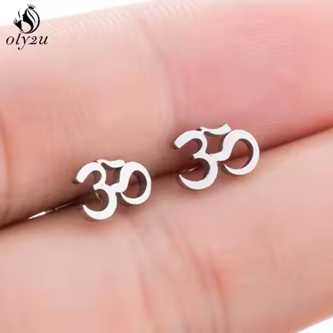 Tiny Stainless Steel OM Symbol Earings Women Jewelry Cute Motorcycle Meditation Yoga Stud Earrings G
