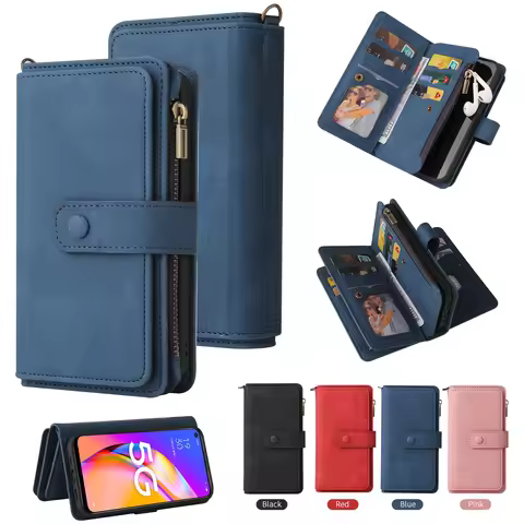 Multi Cards Solt Wallet Zipper Leather Case For OPPO A15 A72 A73 A94 A96 A7 Realme 8 9i 9Pro C21 Ren