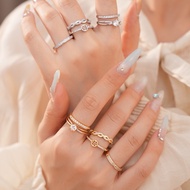 Round Zircon Twist Open Ring Set Exquisite Vintage Glamorous Banquet Style Accessories for Women