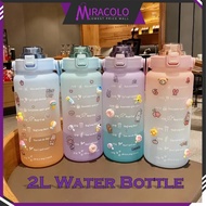 MIRA 2L Cute Color &amp; Transparent Plastic Water Bottle with Food Grade Straw &amp; Sticker Travel Portable 2 Litre Sekolah