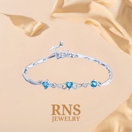 [Ready Stock] RNS Silver Plated Bracelet Angel Wings Deep Blue Fashion Ins Korean Casual Gelang Rant