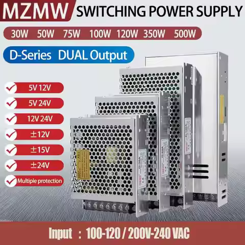 MZMWDUAL Output At The Same Time Switching Power Supply 30W 50W 75W 100W 120W 350W 500W + - 5V 12V 2