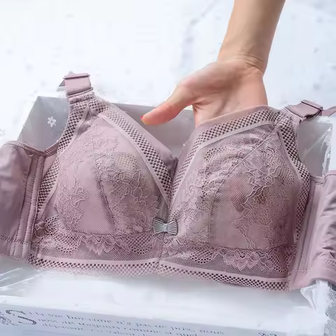 Women Lace Bra Big Size Push-up Full Cup Bra Thin Version Wireless Anti Sagging Reduce Side Fat Unde