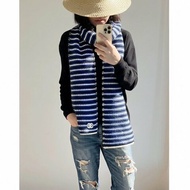 CHANEL 寶藍三色粗針織羊絨圍巾 cashmere