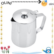 OLINI Milk Frothing Pitcher, Stainless Steel With Lid Coffee Frothing Pitcher, Latte Coffee Art Hand