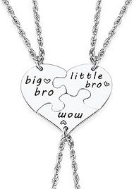 Ralukiia 3PCs Mother and Son Heart Puzzle Piece Necklace Set, Gifts for Mom from Sons, Big Bro Littl
