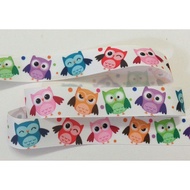 SALES 4 yards Grosgrain Ribbon CUTIE HOOTABLE OWL OWLS F 1" / 25mm