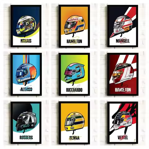 F1 Racer Helmet Poster Formula F1 Grand Prix McLaren Car Motorsport Canvas Painting Wall Art For Liv