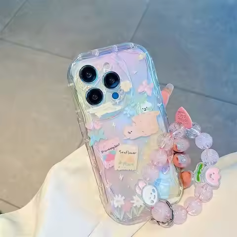 Bowknot Flower 3D Cherry Cartoon Chain Case For POCO X7 M7 F7 X6 X5 M6 M4 X3 Pro M5S C85 C71 C61 C65