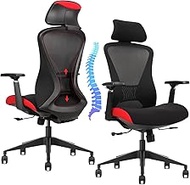 XJ-HOME Ergonomic Office Chair, Home Office Desk Chair, Comfortable Gaming Chair with Lumbar Support, High Back Desk Chair with 3D Adjustable Armrest &amp; Headrest, 360° Swivel Computer Desk Chair, Red