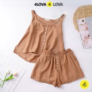 Bộ mặc nhà nữ sát nách 4LOVA vải đũi mỏng mát thoải mái nhiều màu tươi sáng nữ tính